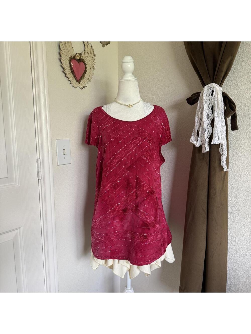 Dressbarn Sequin Detail Short Sleeve Blouse
